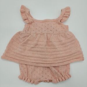 Stitch & Bean Knit Romper Marled Peachy Pink Ruffle Strap Button Closure Sz 3-6m